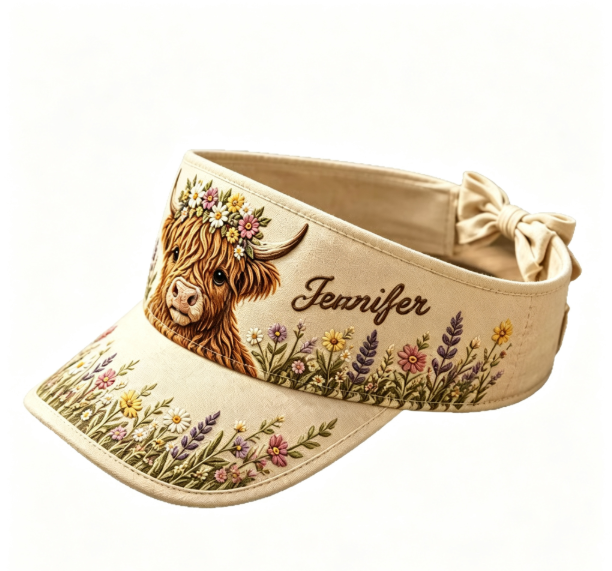 ☀️🐮 Special Deal 50% OFF🌸 Floral Highland Cow Sun Visor Hat | Add a Cute Farmhouse Touch to Your Summer Style