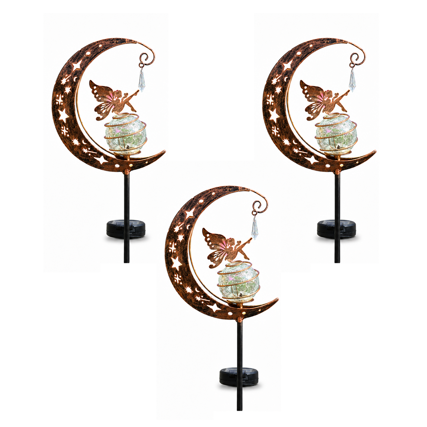 🧚🌕 50% OFF Half Price!Moon & Fairy Crackle Glass Solar Garden Stake Light