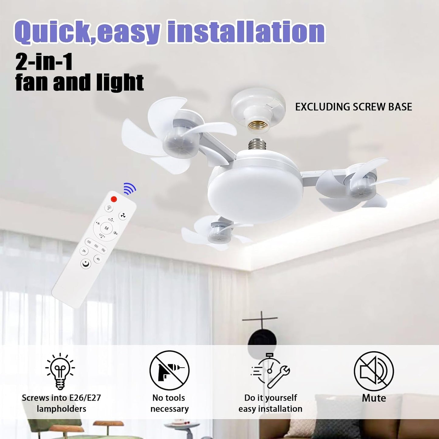 💡 Ceiling Fan Light Bulb | Easy Install 3-Speed Fan Lamp
