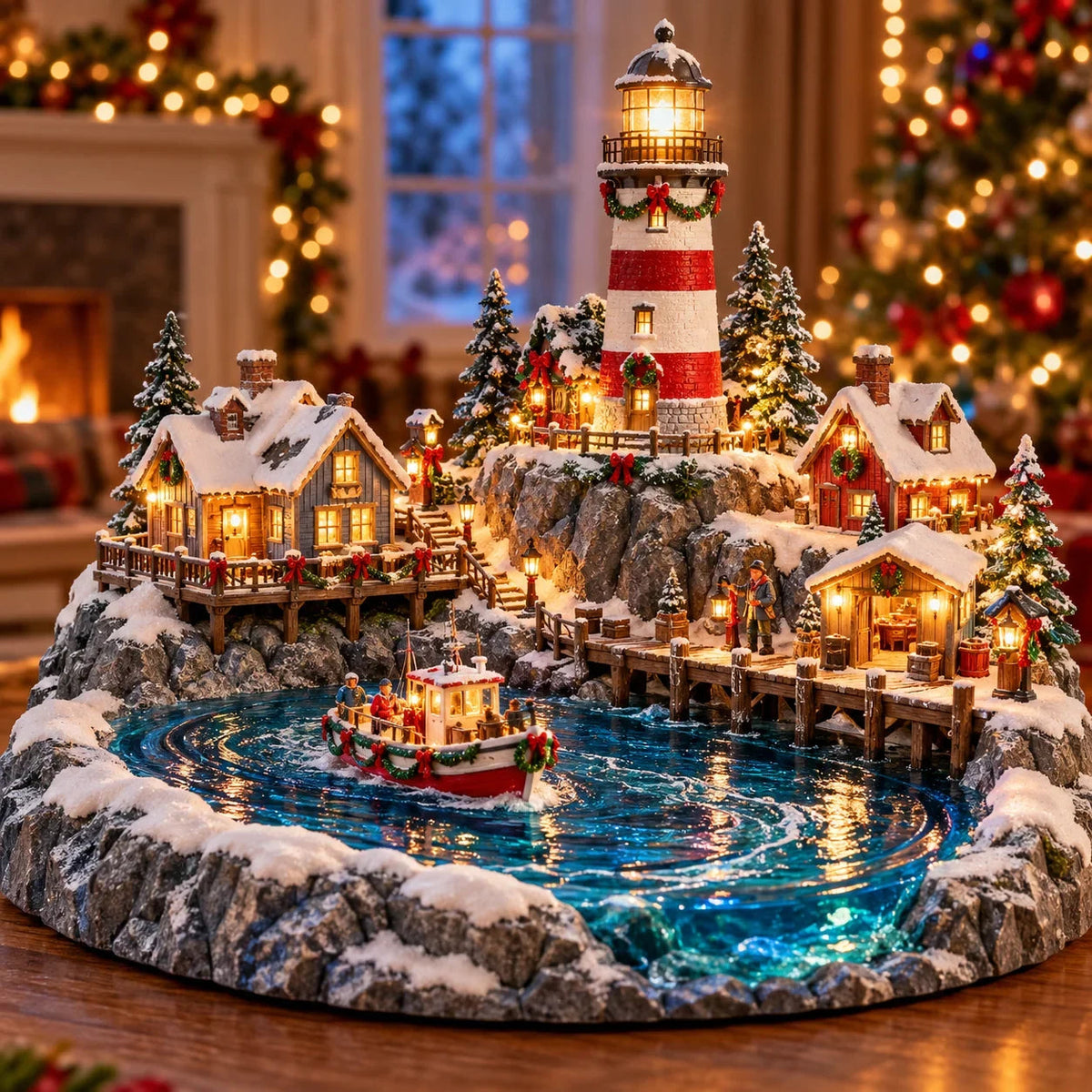 🔥 LAST DAY 49% OFF 🔥 Lighted Animated Christmas Village with Train, Reindeer Sleigh & Waterfall ✨