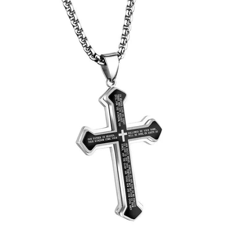 ✝️ Men's Lord's Prayer Cross Necklace 🛡️ A Powerful Symbol of Faith & Protection