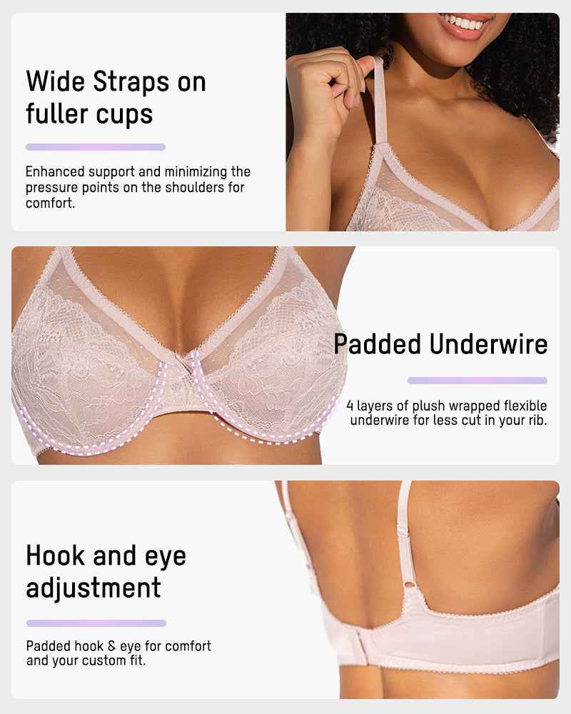 🔥Buy 2 Get 1 Free🔥Full Coverage Lace Minimizer Bra - Petal