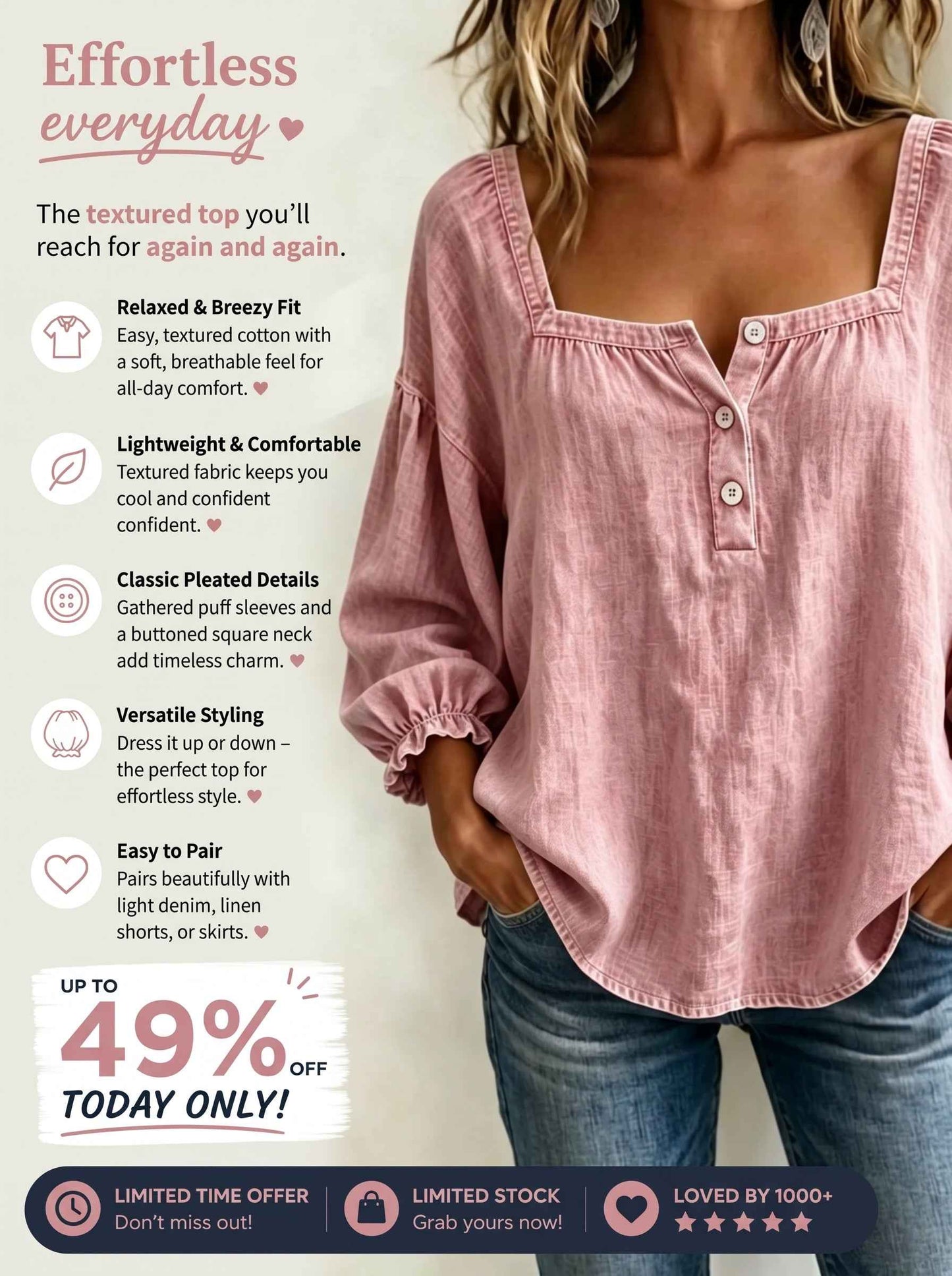 đĽToday 49% OFF⨠Womenâs Denim Square-Neck Blouse | A Must-Have Wardrobe Essential for Every Season