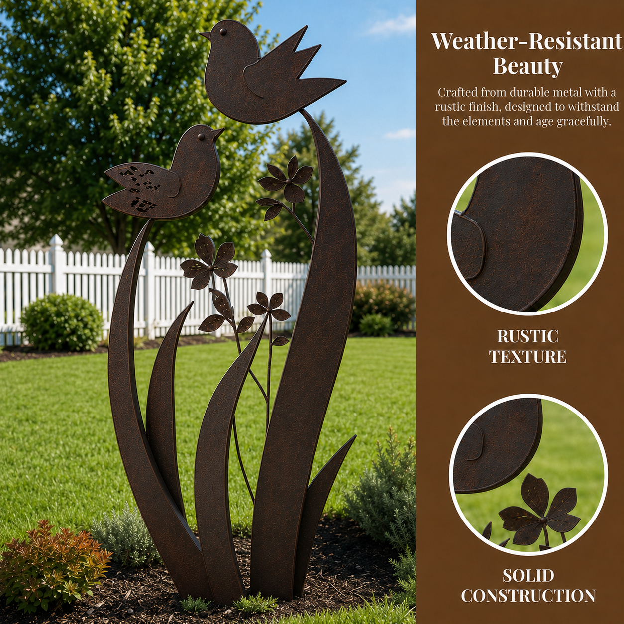 🐦 Bird & Wildflower Metal Garden Stake | Elegant Bird & Floral Garden Accent