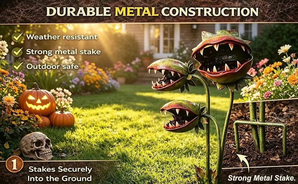 Whimsical Metal Carnivorous Plant Garden Stake