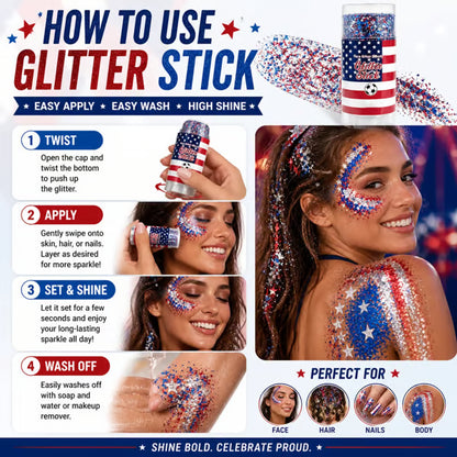 🔥Last Day 54% OFF⚡️3-in-1 Patriotic Glow😍✨Red, White & Blue Glitter Body Stick✨4th of July Glitter Stick🔔