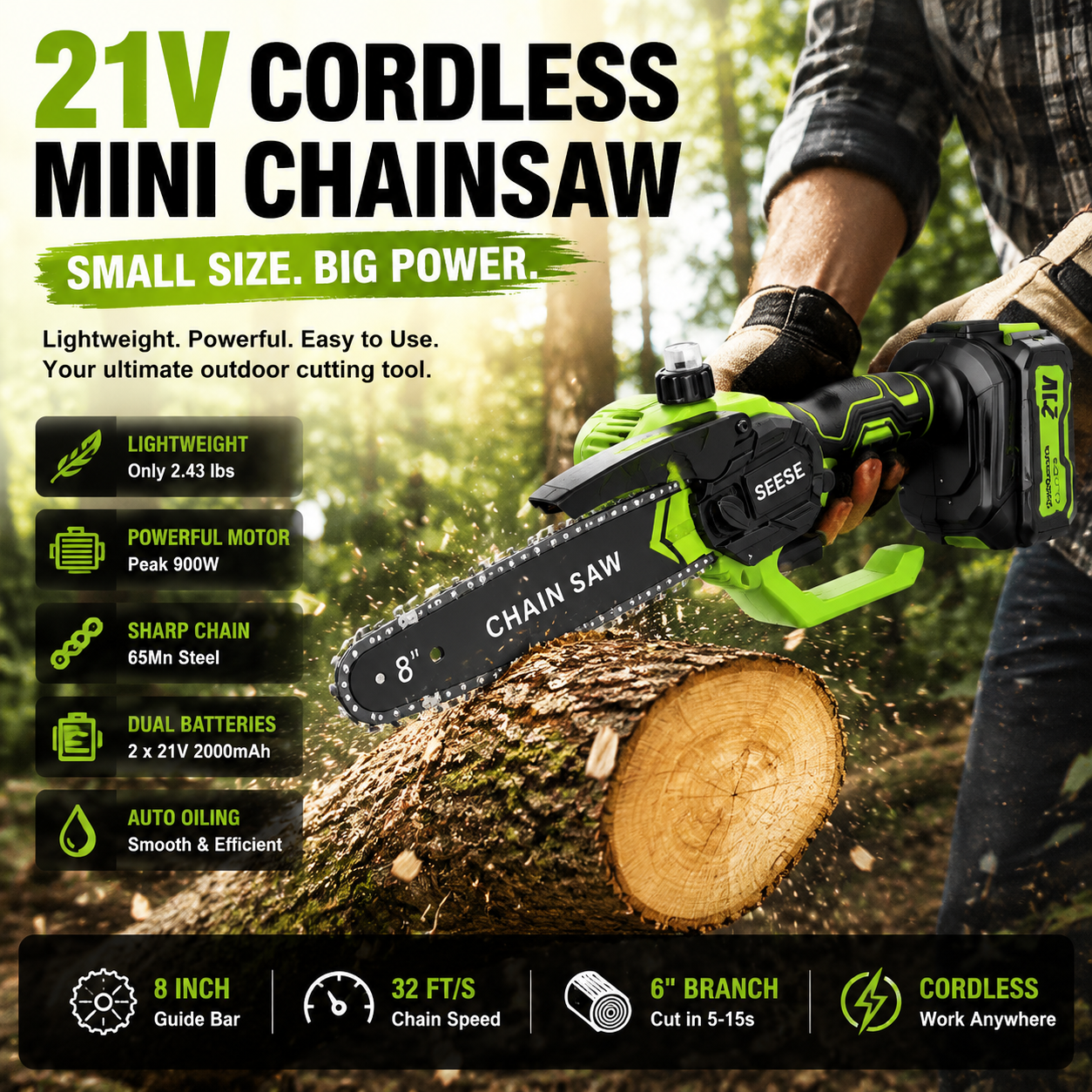 🔋 8-Inch Cordless Mini Chainsaw – Powerful Tree Trimming & DIY Cutting Tool