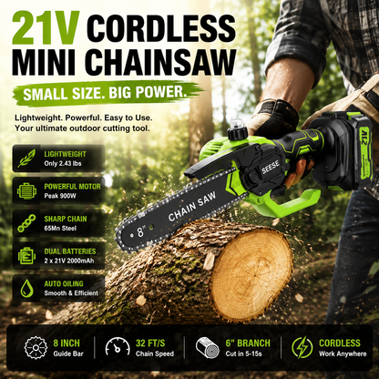 🔋 8-Inch Cordless Mini Chainsaw – Powerful Tree Trimming & DIY Cutting Tool