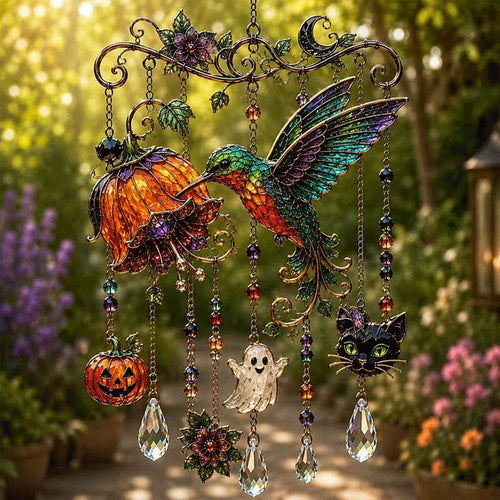🎃 Halloween Hummingbird Wind Chime | Crystal Garden Hanging Decor