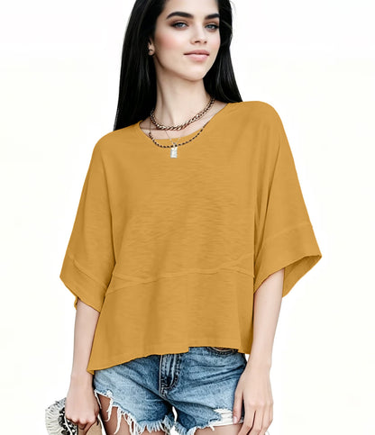 Women's Summer Casual Crewneck Batwing Half Sleeve T-Shirts Solid Color Loose Fit Cute Basic Flowy Tops Tees Blouses