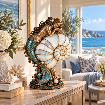 🧜‍♀️ Mermaid Nautilus Stained Glass Lamp – Magical Ocean Glow & Wall Projection