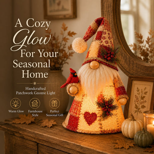 HOT SALE 49% OFF – 🐦 Patchwork Bird Gnome Light Collection | Warm Glowing Tabletop Decor with Farmhouse Patchwork Details for Mantels, Shelves & Holiday Gifts