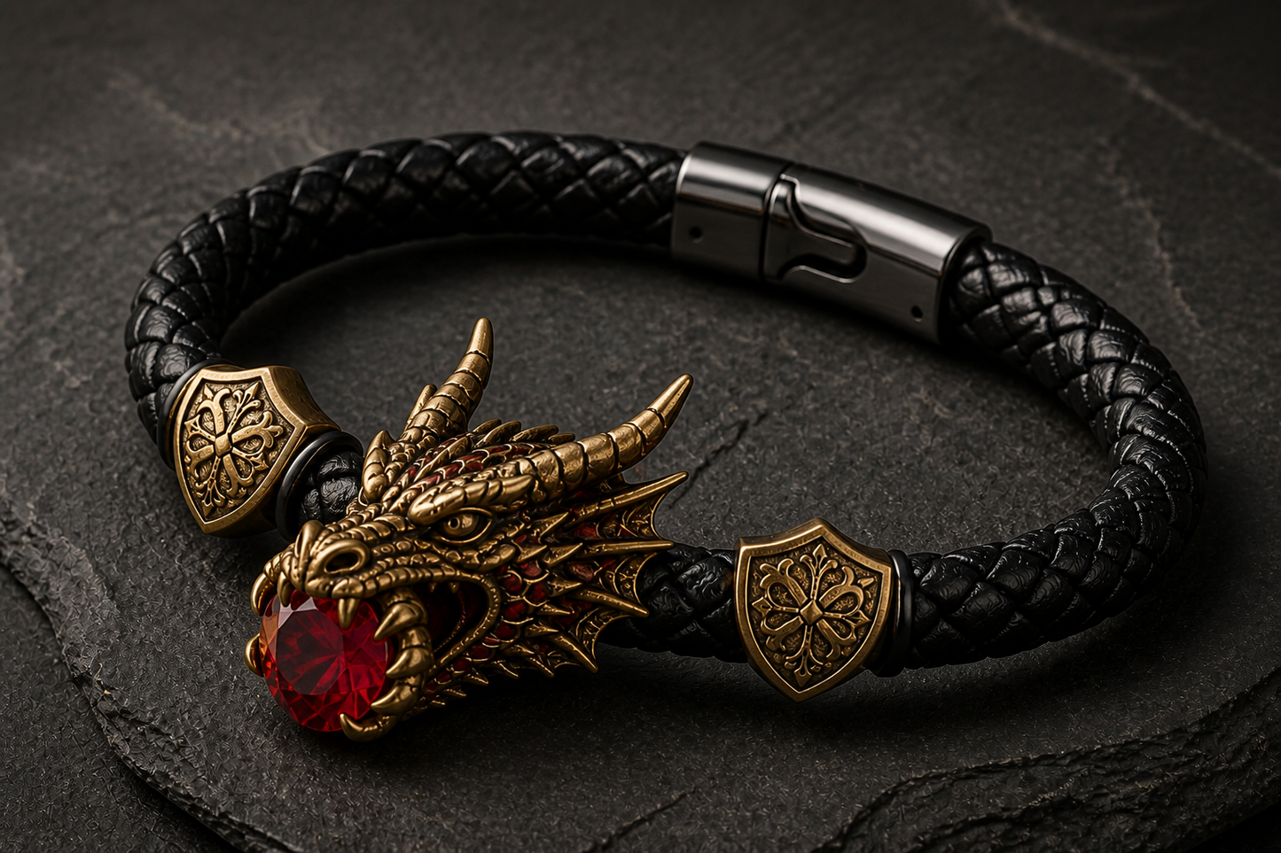 🐉 Dragonstone Guardian Bracelet | Sculpted Western Dragon Leather Bracelet – 6 Legendary Styles