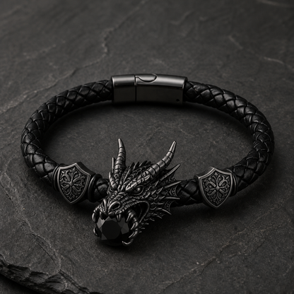 🐉 Dragonstone Guardian Bracelet | Sculpted Western Dragon Leather Bracelet – 6 Legendary Styles