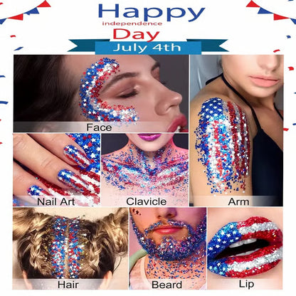 🔥Last Day 54% OFF⚡️3-in-1 Patriotic Glow😍✨Red, White & Blue Glitter Body Stick✨4th of July Glitter Stick🔔
