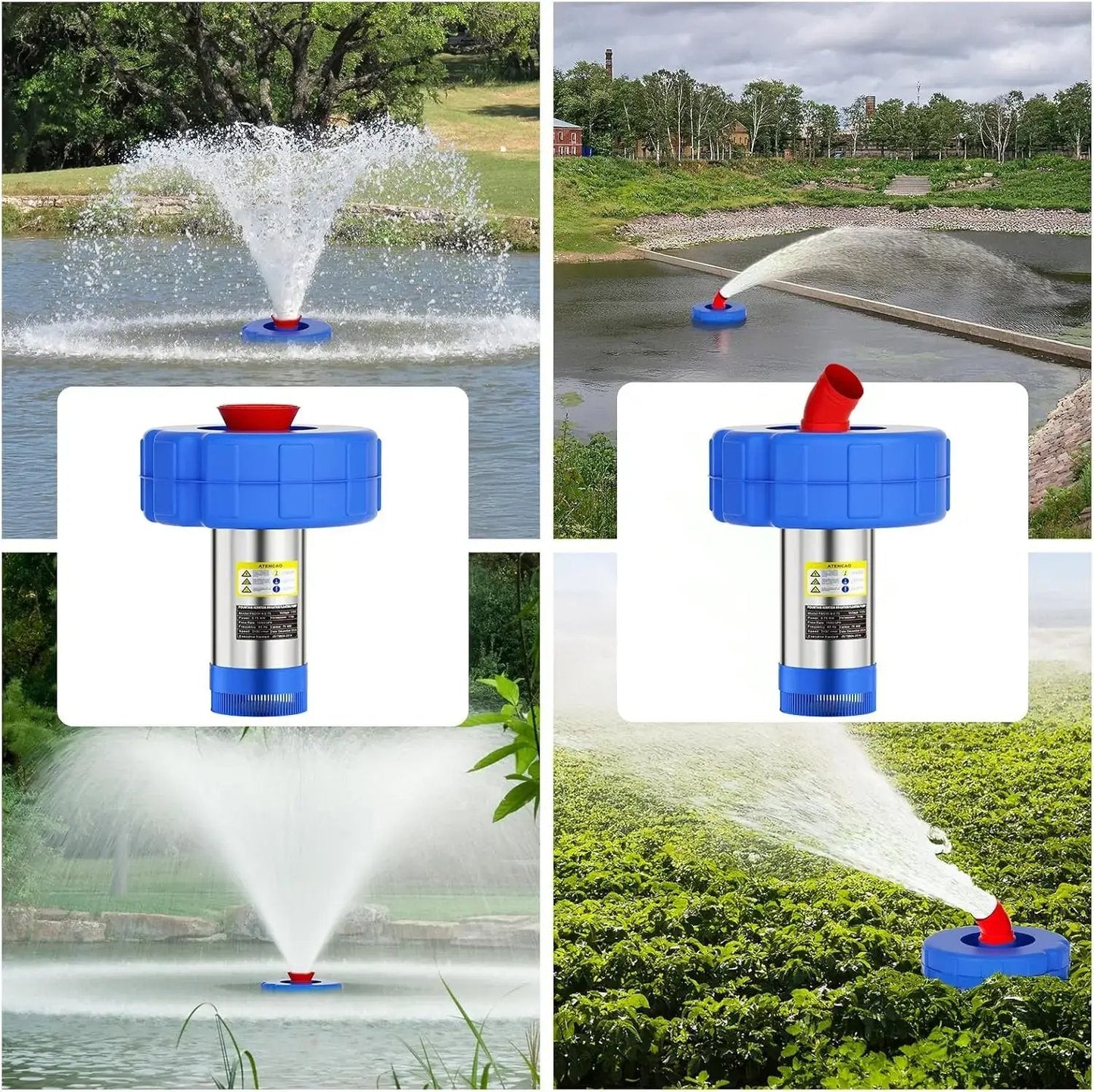 1HP 750W Floating Pond Fountain Aerator, 15000 GPH Pump for Large Ponds & Lakes