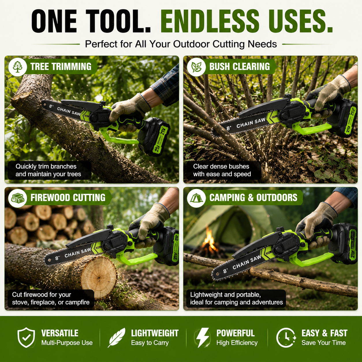 🔋 8-Inch Cordless Mini Chainsaw – Powerful Tree Trimming & DIY Cutting Tool