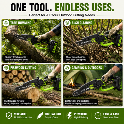🔋 8-Inch Cordless Mini Chainsaw – Powerful Tree Trimming & DIY Cutting Tool