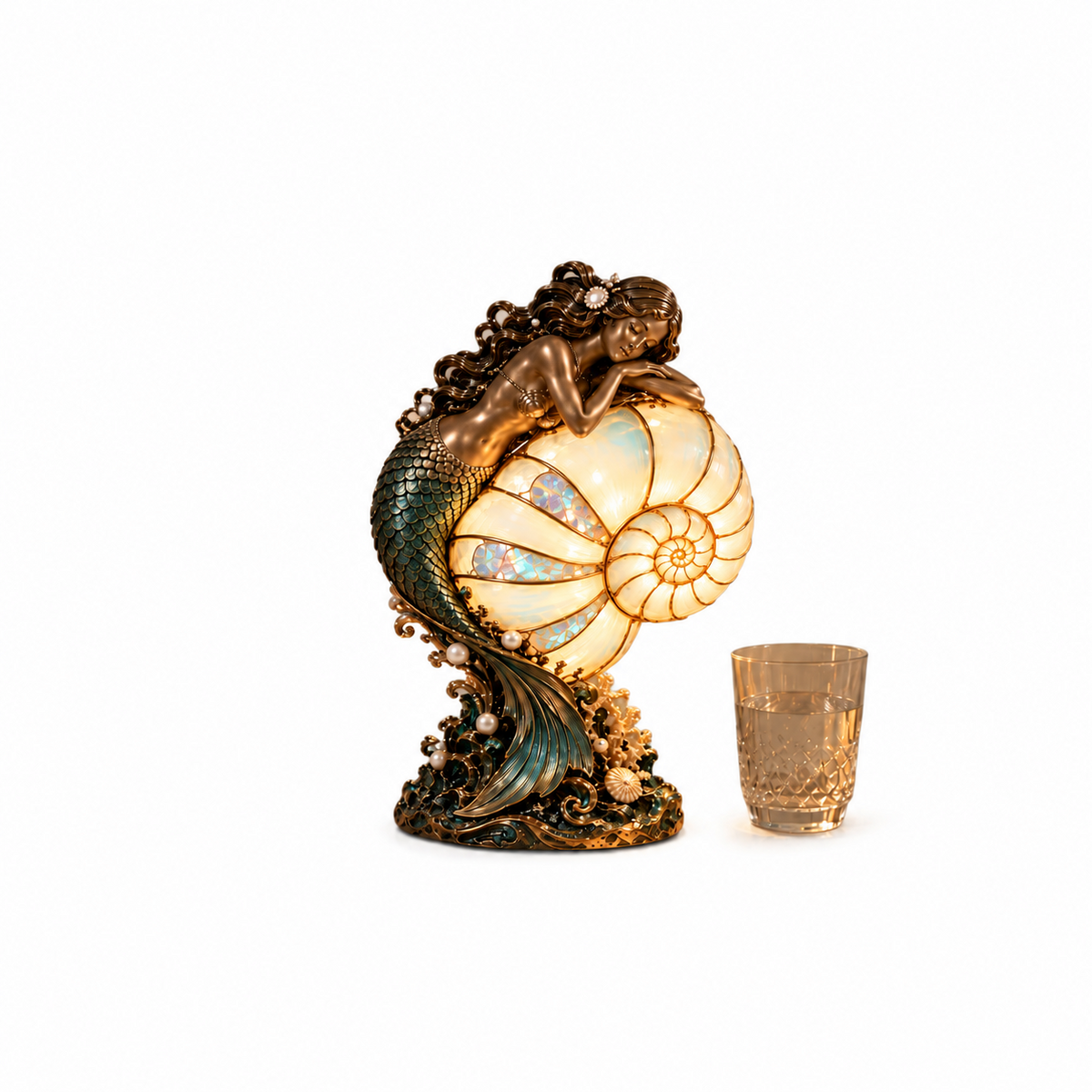 🧜‍♀️ Mermaid Nautilus Stained Glass Lamp – Magical Ocean Glow & Wall Projection