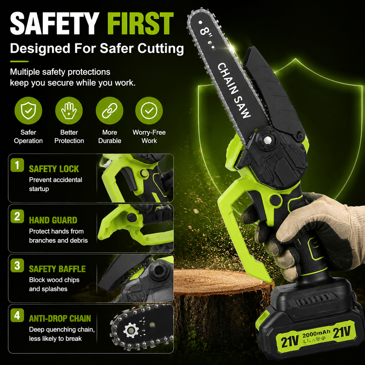 🔋 8-Inch Cordless Mini Chainsaw – Powerful Tree Trimming & DIY Cutting Tool