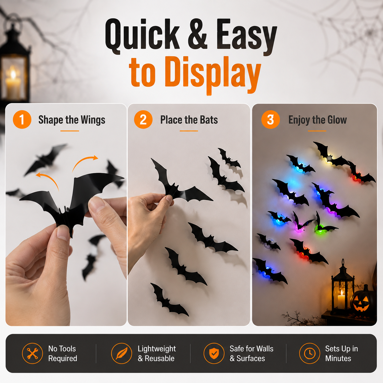 👻✨ 3D Flying Bat Decorations | Colorful LED Halloween Decor for Walls, Doors & Windows