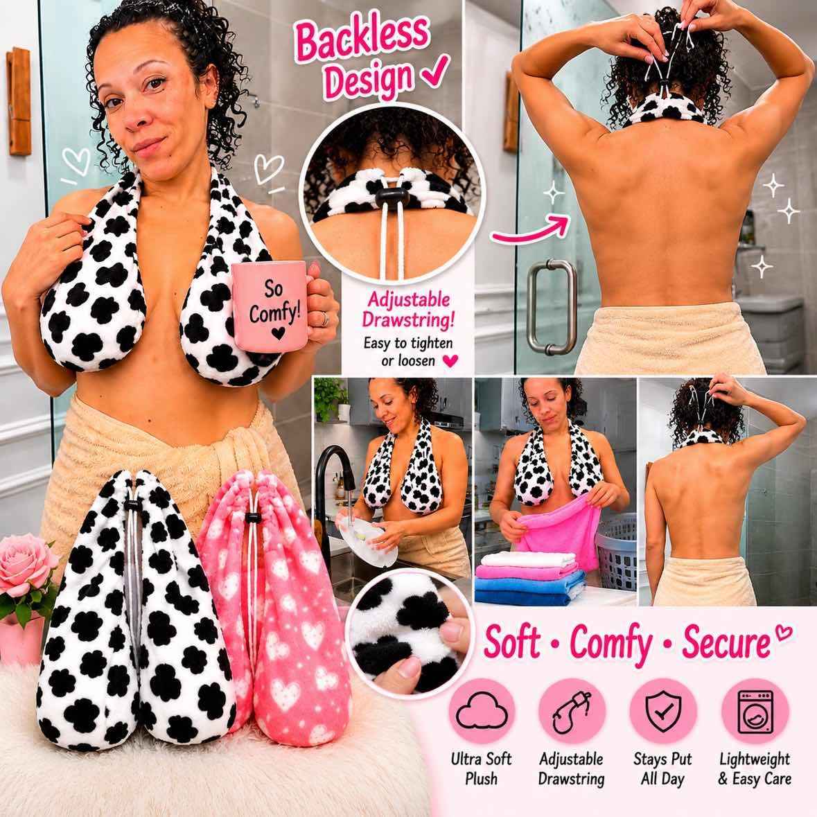 🔥 The Viral Titty Towel – Hands-Free Adjustable Shower Towel Bra for Women | Ultra Soft Plush & Moisture Absorbing