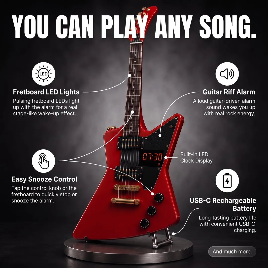 🎸 Electric Guitar Shaped Alarm Clock | Rock Style Desktop Decor