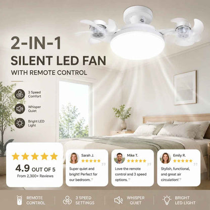 2‐in‐1 Silent LED Fan with Remote Control, Energy‐Saving Cooling & Lighting Combo for Home Bedroom