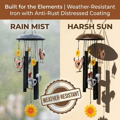 🔥 45% OFF TODAY 🌻 Vintage Metal Chicken & Sunflower Wind Chime 🐔