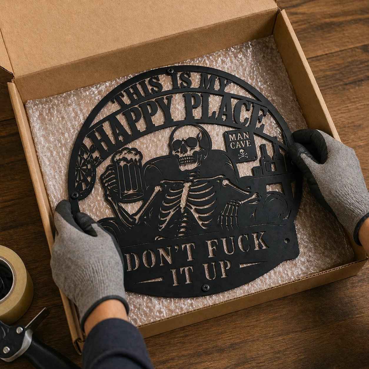 💀🍺"This Is My Happy Place" Funny Man Cave Decor