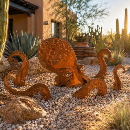 🏡Make Your Garden Special✨Rust Patina Giant Squid Garden Sculpture