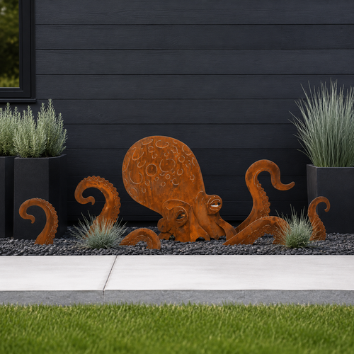🏡Make Your Garden Special✨Rust Patina Giant Squid Garden Sculpture