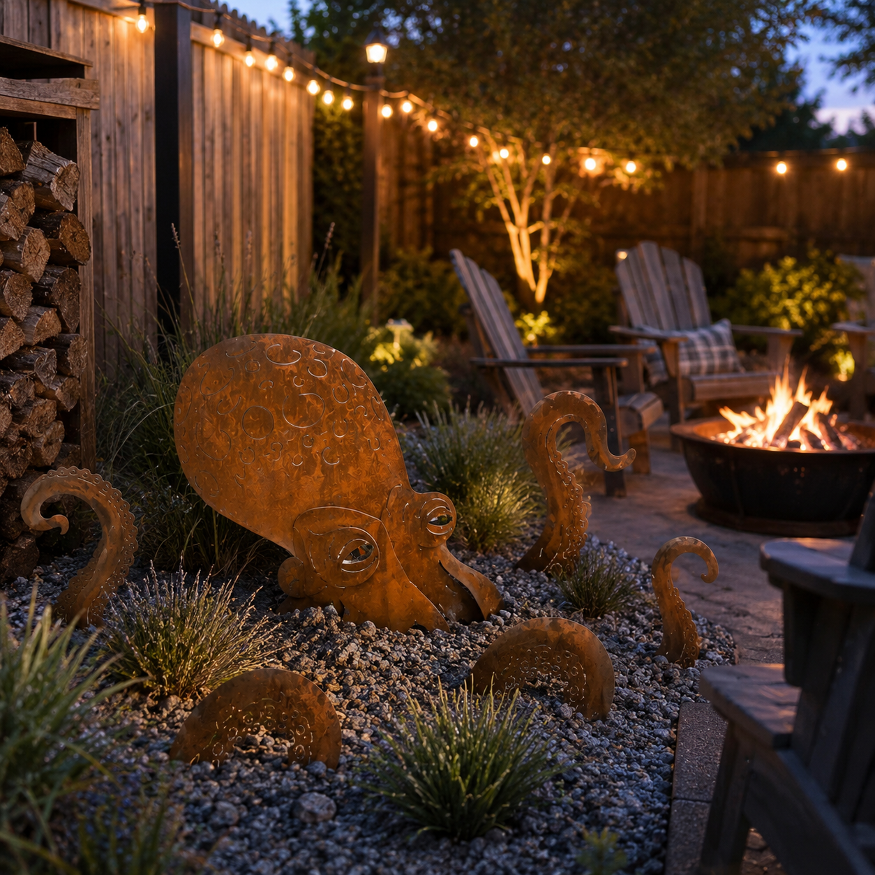 🏡Make Your Garden Special✨Rust Patina Giant Squid Garden Sculpture