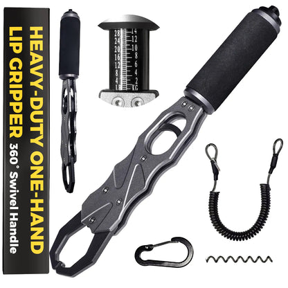 🎁Father's Day Gift 2-in-1 Fish Gripper with Scale, Aircraft-Grade Aluminum Alloy Heavy Duty Fish Lip Holder, 40lb Load Bearing Anti-Slip 360° Swivel Handle, Corrosion Resistant Fishing Tool for Fresh Saltwater Angler Dad