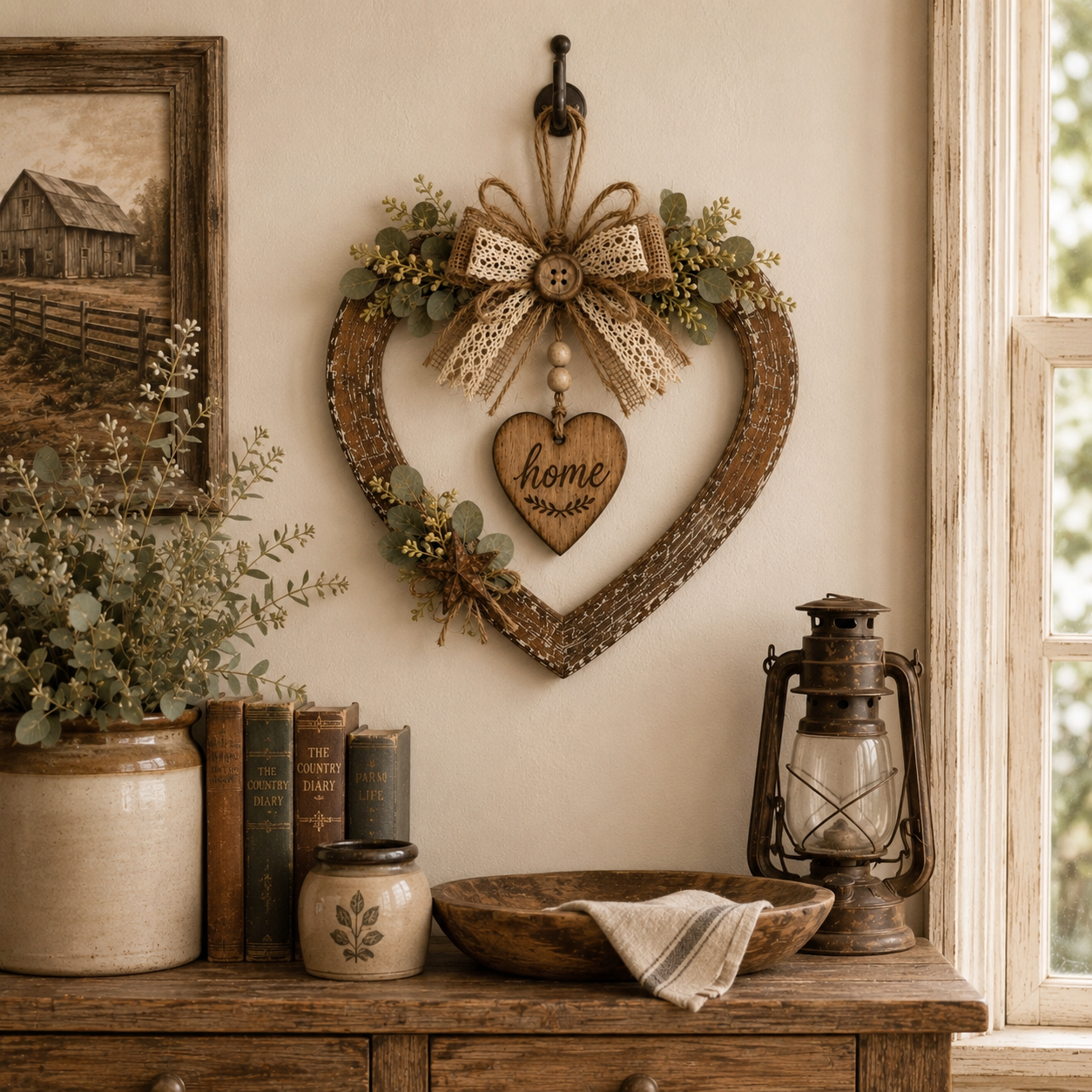 🌾✨ Limited Time 20% OFF🔥 Farmhouse “Home” Heart Wreath | Ready-to-Hang Rustic Decor for Doors & Walls