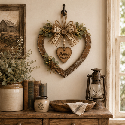 🌾✨ Limited Time 20% OFF🔥 Farmhouse “Home” Heart Wreath | Ready-to-Hang Rustic Decor for Doors & Walls