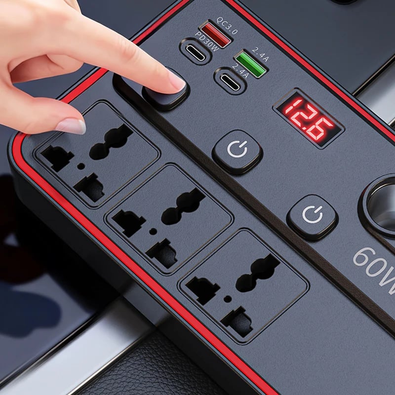 Multifunctional Car Charger with AC Outlets & USB