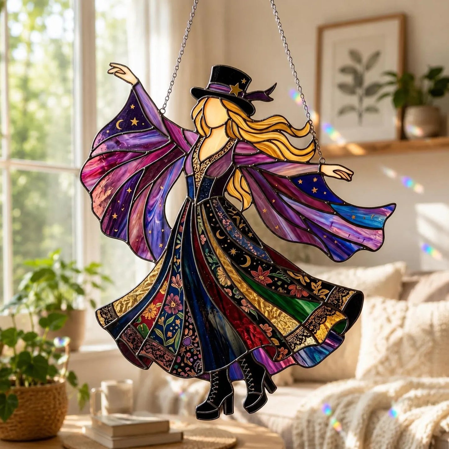💥 LAST DAY 50% OFF - 💃 Rock Goddess Stevie 🤘 Handmade Stained Glass Spinning Suncatcher