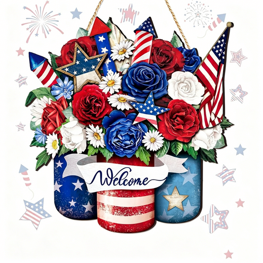 🎆 USA Independence Day Sign | Patriotic Wooden Door Decor
