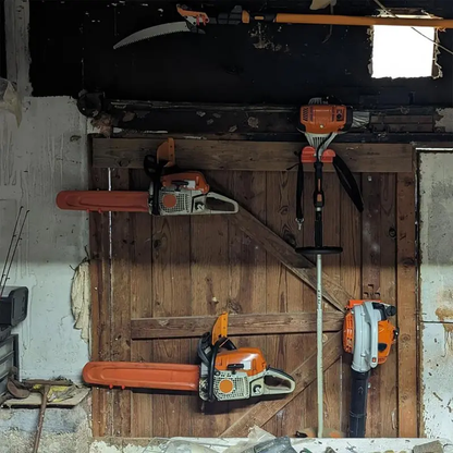 🛠️ Garden Tool Rack & Chainsaw Holder — One Wall, Zero Clutter
