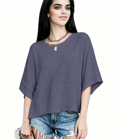 Women's Summer Casual Crewneck Batwing Half Sleeve T-Shirts Solid Color Loose Fit Cute Basic Flowy Tops Tees Blouses
