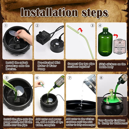 🏆Flash Sale⚡Cauldron Halloween Decor with Magic Floating Potion Bottles and Diffuser