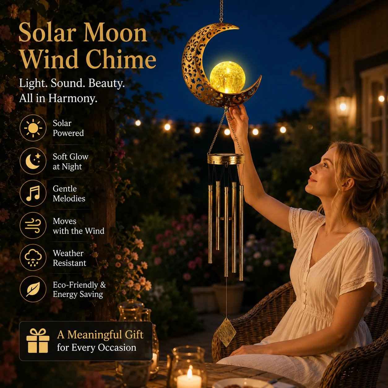 🌙✨ Moon Courtyard Solar Wind Chime