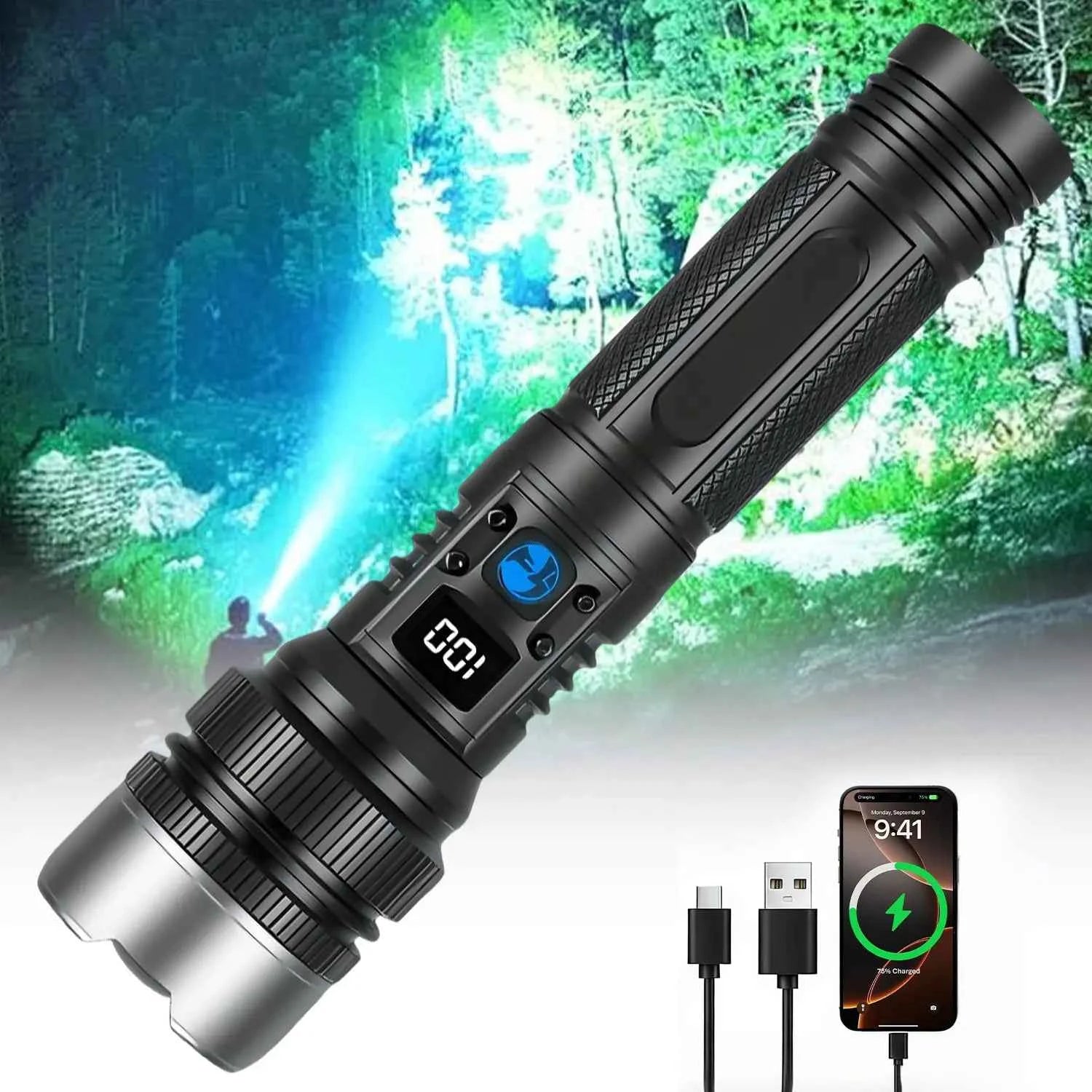 ⚡ Flashlight with Power Bank | Rechargeable Zoomable LED Light