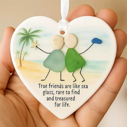 Buy 4, Get 3 Free🎁 【Heartfelt Christmas Gifts】-Snowflake Shaped Sea Glass Friendship Ornament