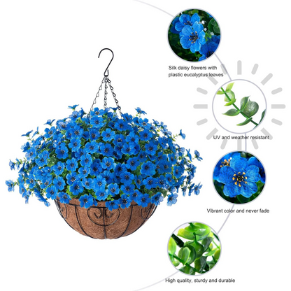 💐 Artificial Daisy Hanging Basket -🏡 Low Maintenance Outdoor Silk Flower Planter for Patio & Garden