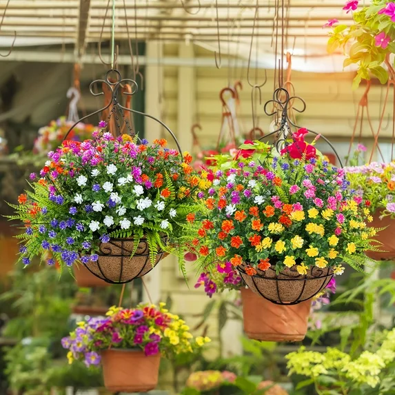 💐 Artificial Daisy Hanging Basket -🏡 Low Maintenance Outdoor Silk Flower Planter for Patio & Garden