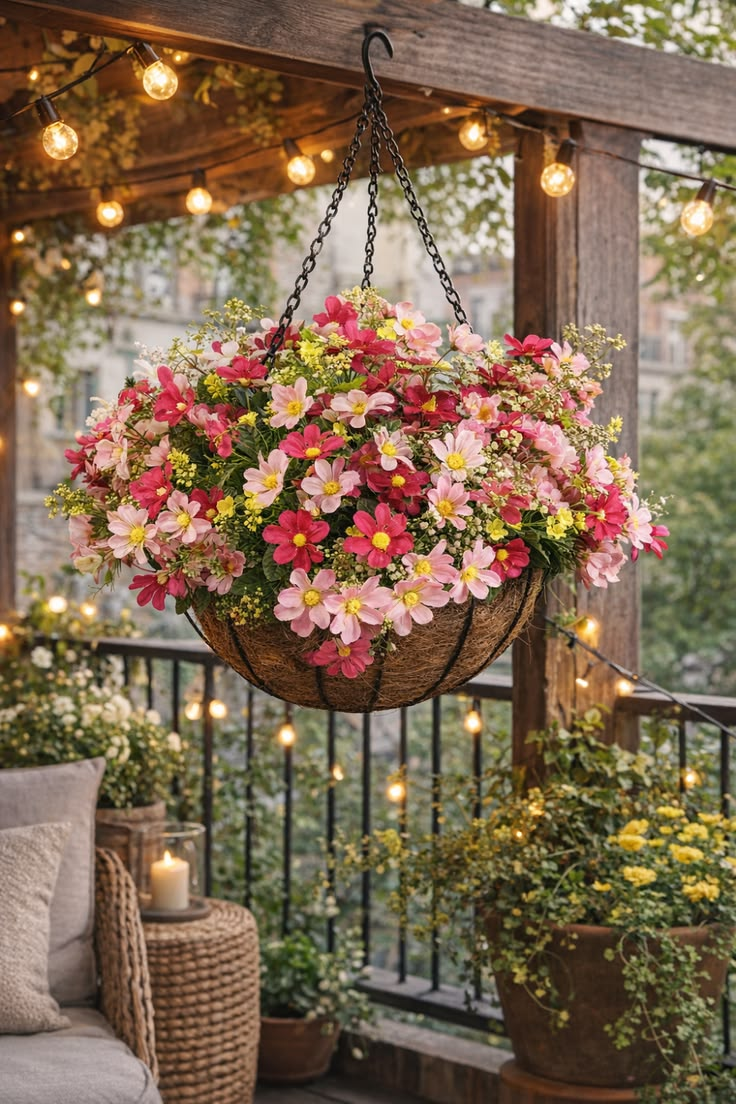 💐 Artificial Daisy Hanging Basket -🏡 Low Maintenance Outdoor Silk Flower Planter for Patio & Garden
