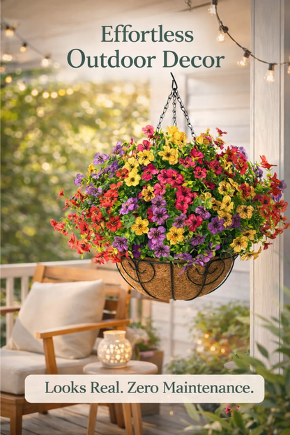 💐 Artificial Daisy Hanging Basket -🏡 Low Maintenance Outdoor Silk Flower Planter for Patio & Garden