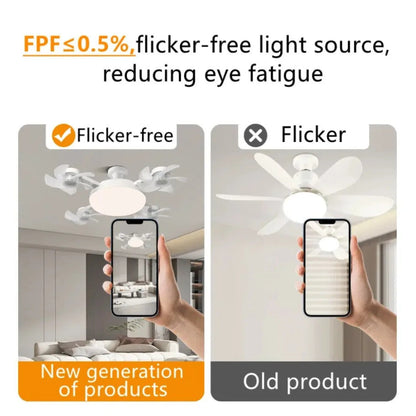💥SAVE 33%💡 2-in-1 E27 4-Head Folding Ceiling Fan Light, Adjustable LED Fan Lamp With Remote Control For Bedroom Kitchen